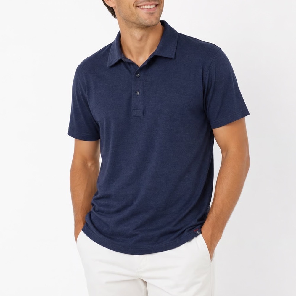Grayers Clothiers Mens Large Navy Blue Heathered Cotton Blend Short Sleeve Polo